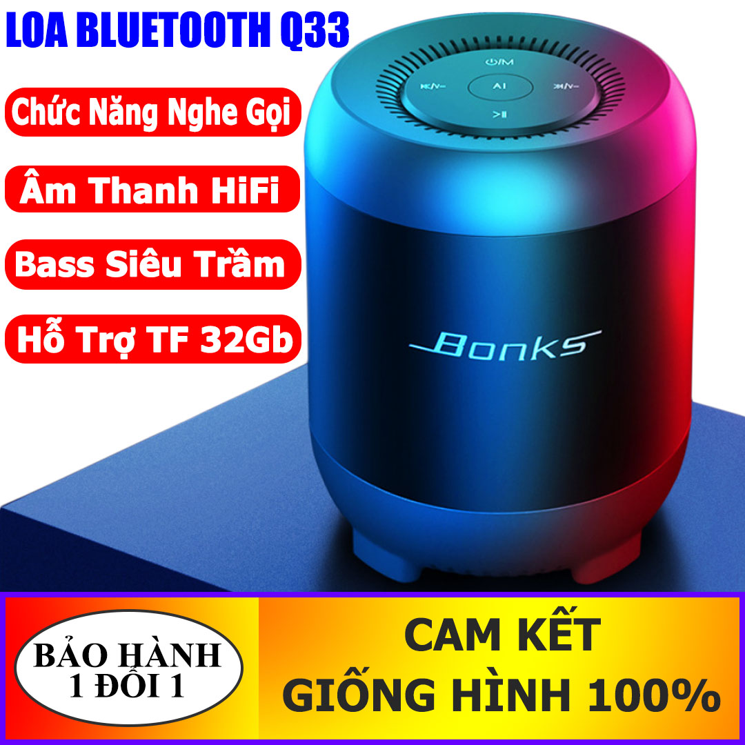 Loa Bluetooth Q33 âm thanh HIFI, BASS Siêu Trầm, âm thanh chuẩn, bluetooth 5.0, Có hỗ trợ thẻ nhớ 32Gb