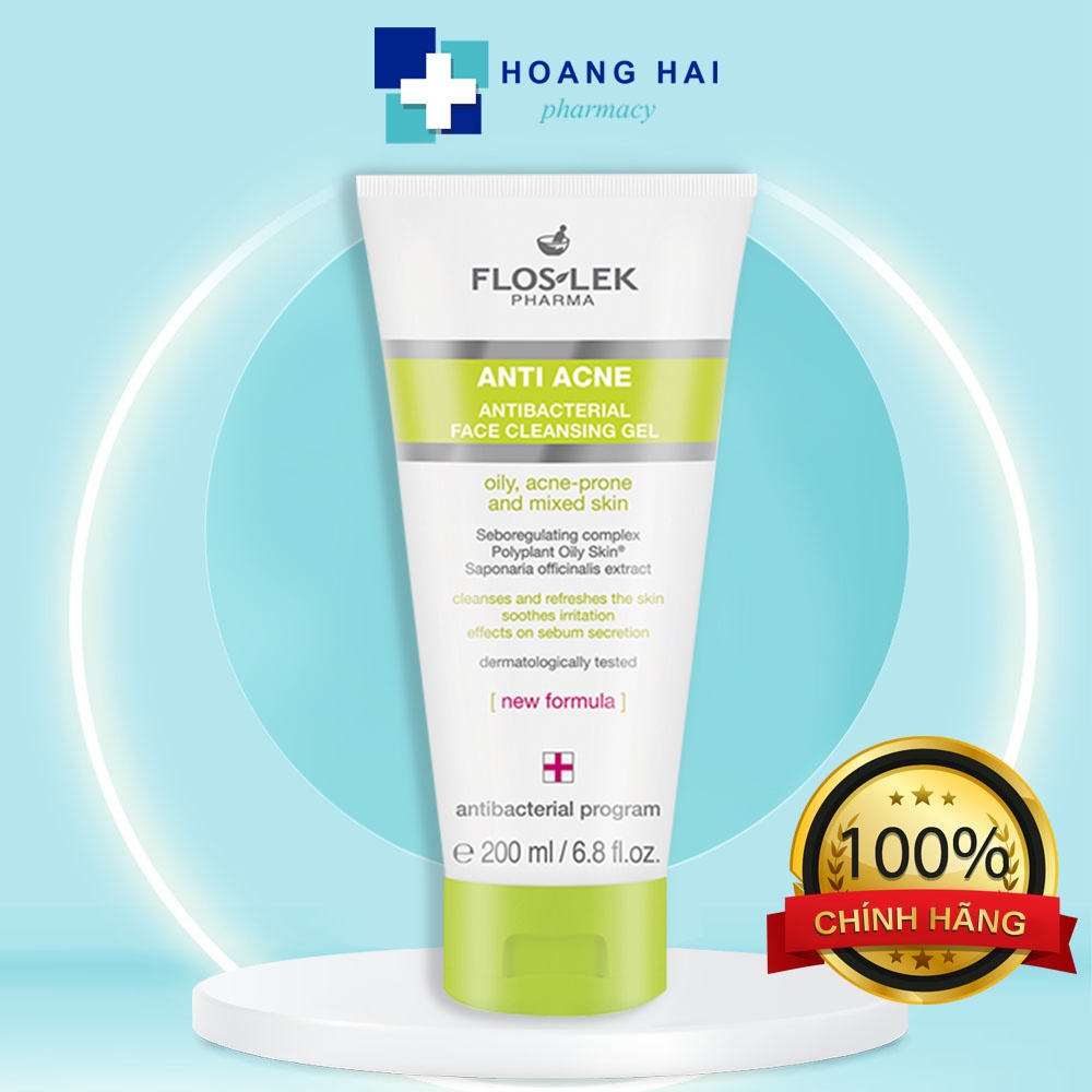 Floslek Sữa Rửa Mặt Dạng Gel Cho Da Nhờn Mụn Anti Acne Bacterial Face Cleansing Gel 200ml