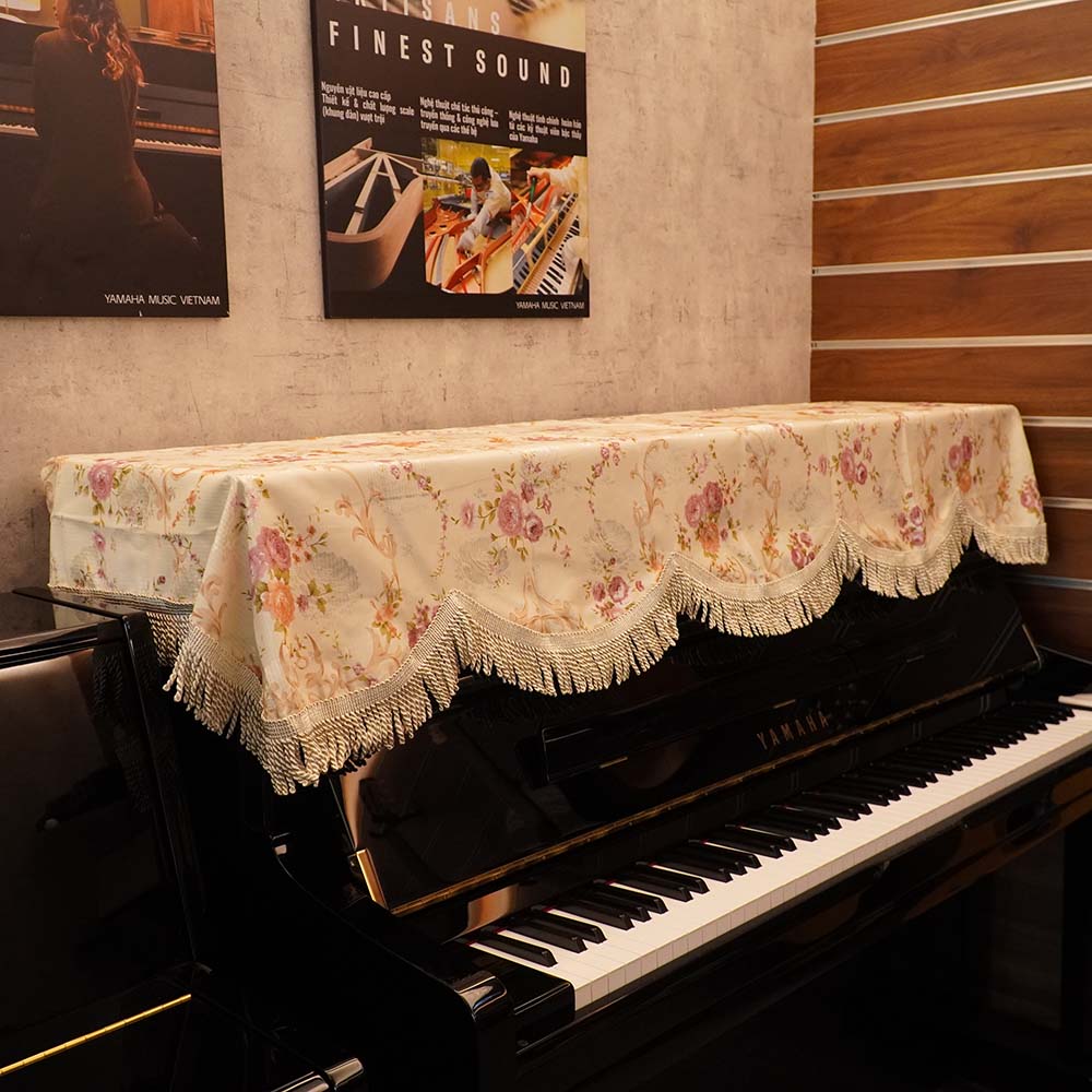 Khăn Phủ Nắp Đàn Piano Thêu Hoa Hồng Kẻ Sọc KU-014