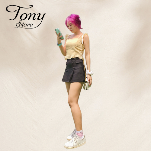 Chân váy nữ dáng xòe nút bọc quần giả váy