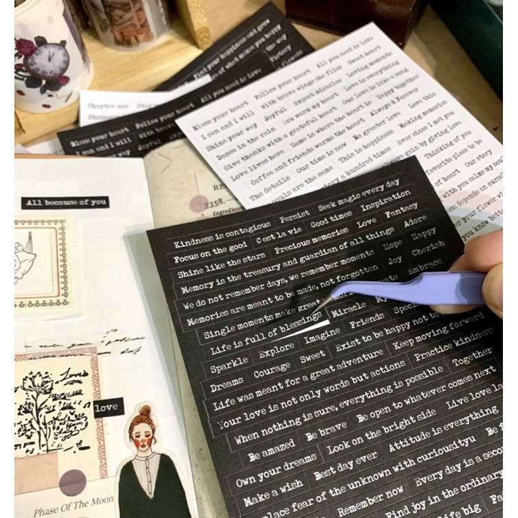 Sunflower- SF 40-Set sticker Quotes (sticker chữ) tiếng anh vintaged trang trí sổ