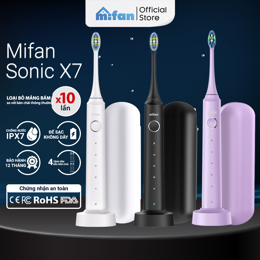  Bàn Chải Điện Mifan Sonic X5 Model 2024 - Bàn chải đánh răng máy sóng âm công nghệ Đức - Pin sạc USB chống nước IPX7 - Tặng kèm 3 đầu bàn chải 