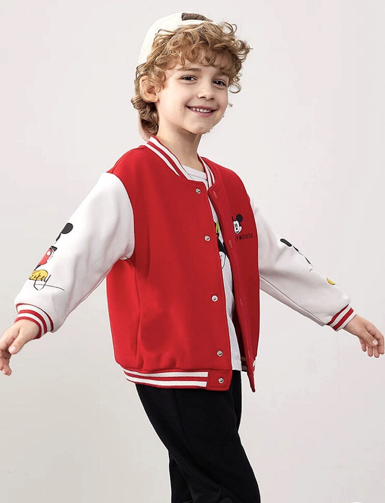 Áo khoác nỉ bomber cổ kẻ hình Micky cho bé