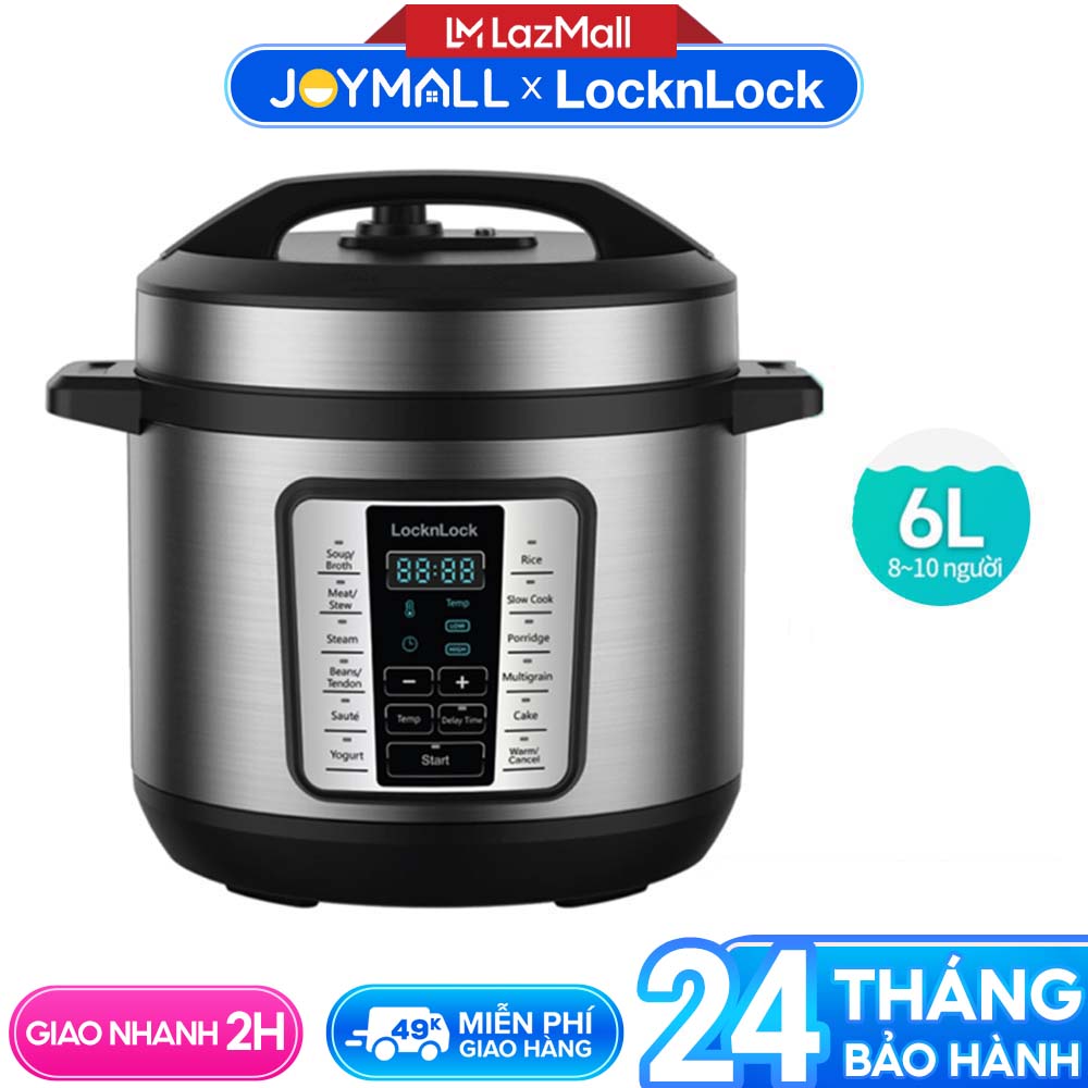 Nồi áp suất điện tử LocknLock EJP666SLV 6L, 11 chế độ cài đặt sẵn, giữ ấm tối đa 24h, hẹn giờ đến 6h - Hàng chính hãng bảo hành 24 tháng - JoyMall