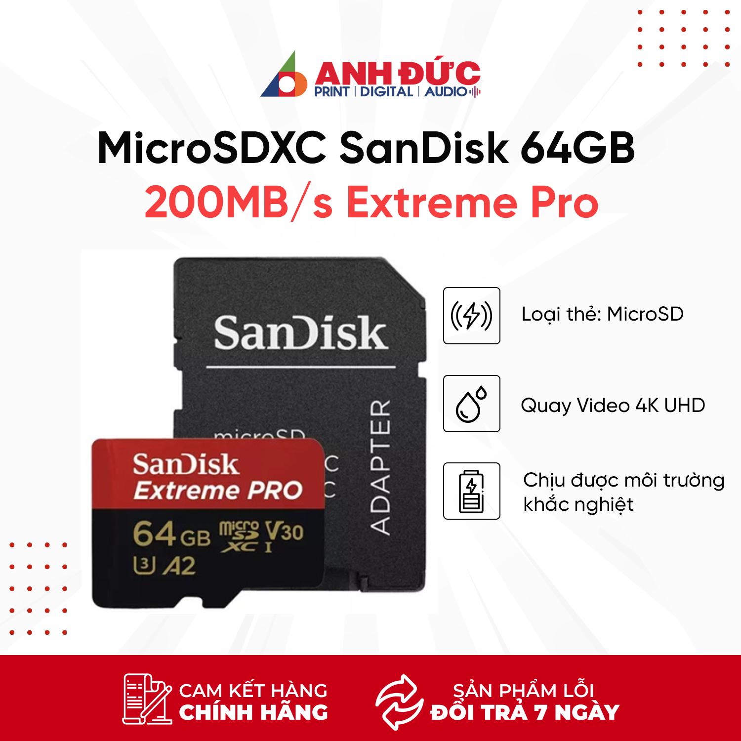 Thẻ nhớ MicroSDXC SanDisk 64GB/ 128GB 200MB/s Extreme Pro UHS-I với Adapter SD - Hàng Chính Hãng