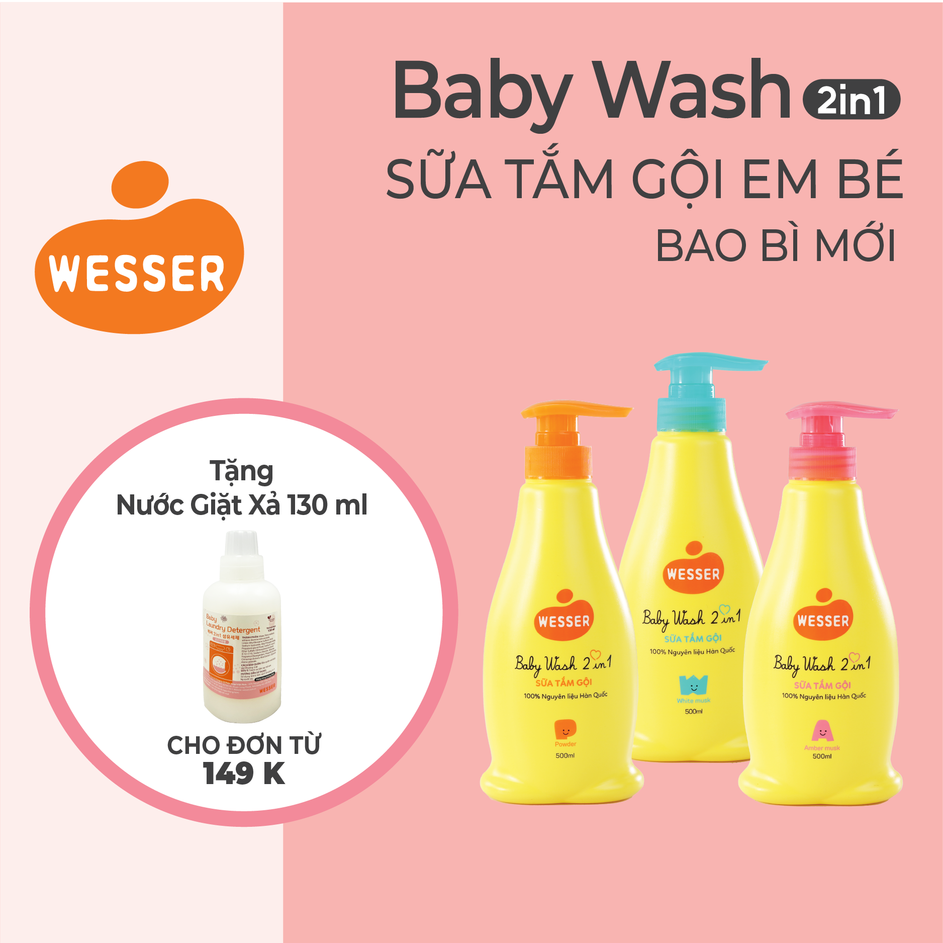 Sữa tắm gội wesser 2 in 1 500ml