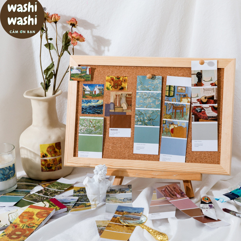 Bộ 30 Sticker Dải Bookmark Nghệ Thuật Đông Tây Van Gogh, Monet, Picasso, Nhật Bản Kèm Bảng Màu Trang Trí Bullet Journal