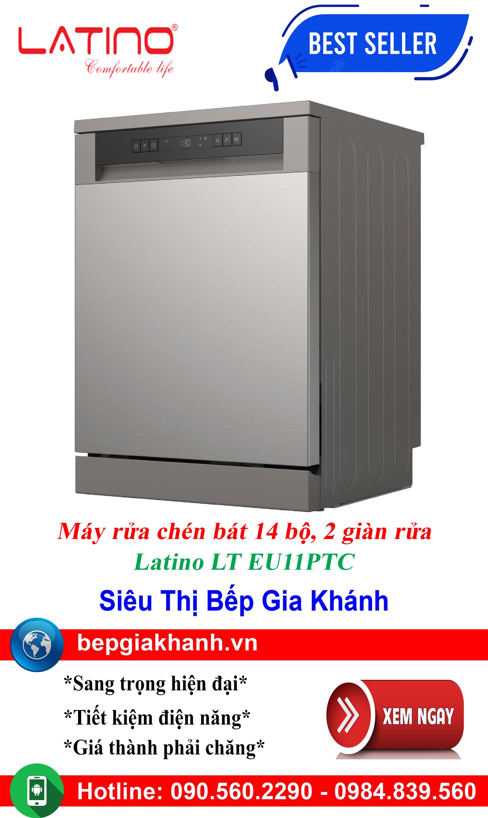 Máy rửa bát 13 bộ Latino LT WD1304, máy rửa chén, máy rửa chén bát, máy rửa bát, máy rửa bát giá rẻ, may rua bat, may rua chen, may rua bat gia re