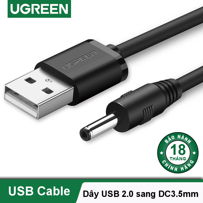 Dây nguồn 1 chiều USB 2.0 sang DC 3.5mm đầu đực dài 1m UGREEN US277 Dây nguồn 1 chiều USB 2.0 sang DC 3.5mm đầu đực dài 1m UGREEN US277