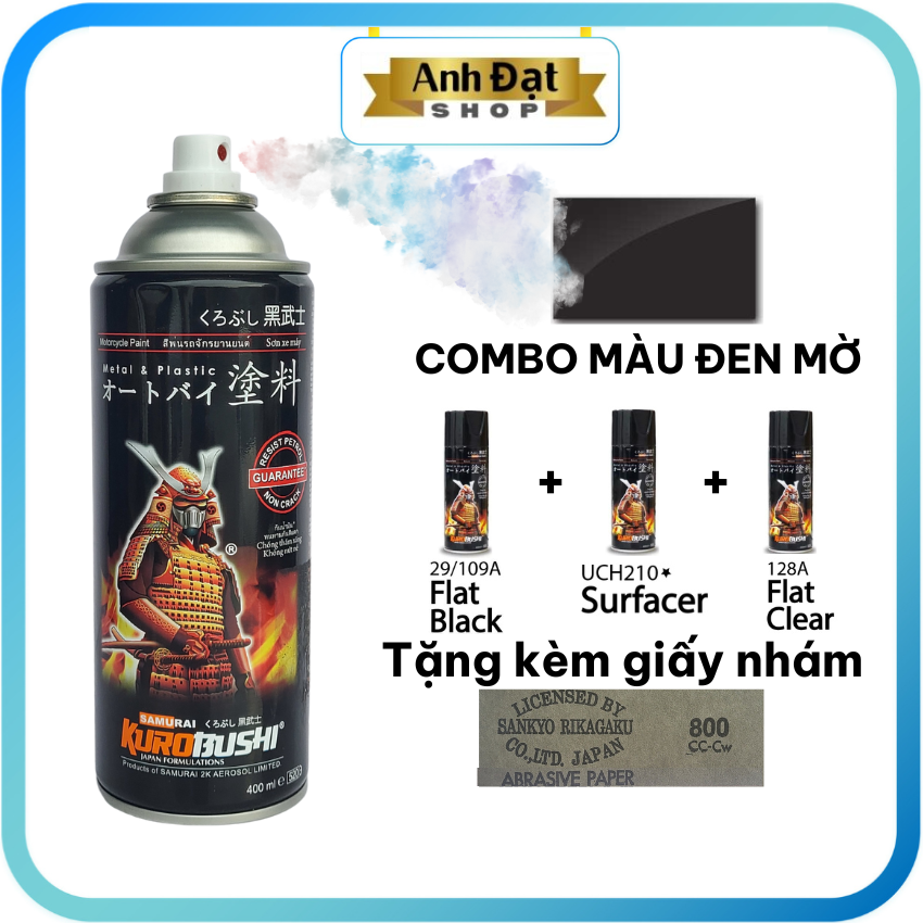 Combo-sơn samurai màu đen nhám 109a, sơn lót uch210, sơn bóng mờ 128a - anh đạt shop