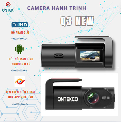 camera hành trình ô tô ontekco Q3 new ,Q3 pro ghi hình full hd hiển thị tốc dộ, ngày giờ , kết nối điều khiển trên điện thoại qua app và màn android ô tô , cam xoay 360 độ