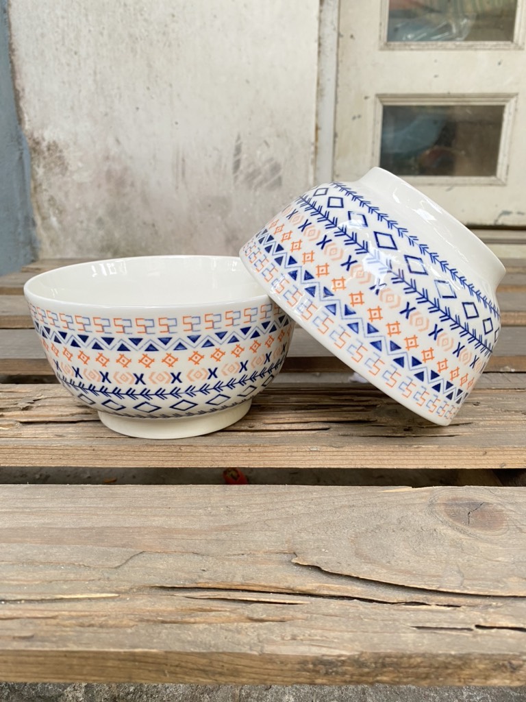 Set 2 tô sứ Pastel in hoa văn thổ cẩm cao cấp - Tô sứ tráng men cao cấp họa tiết thổ cẩm