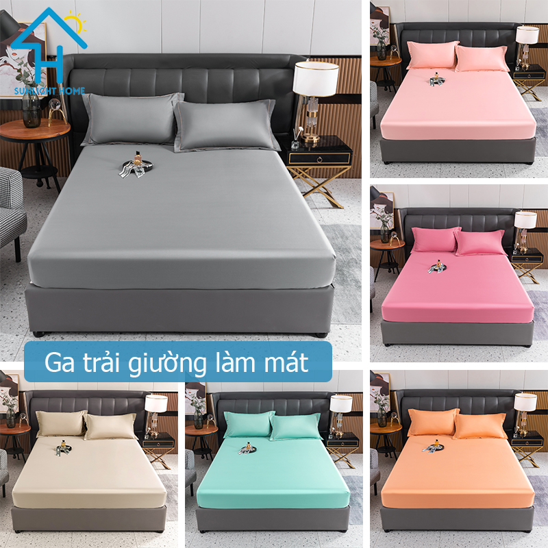 SUNLIGHT HOME Cooling Bedsheet 6 Colors,Solid Color Bed Sheet,Breathable Fitted Bedsheet