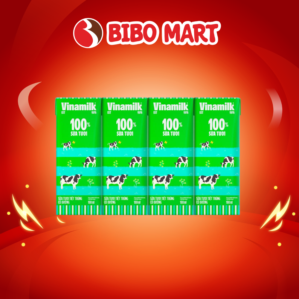 Lốc 4 Hộp Sữa Tươi Vinamilk Có Đường 180ml Mang Đến Nguồn Dinh Dưỡng Tối Ưu Cho Sức Khỏe - Bibo Mart