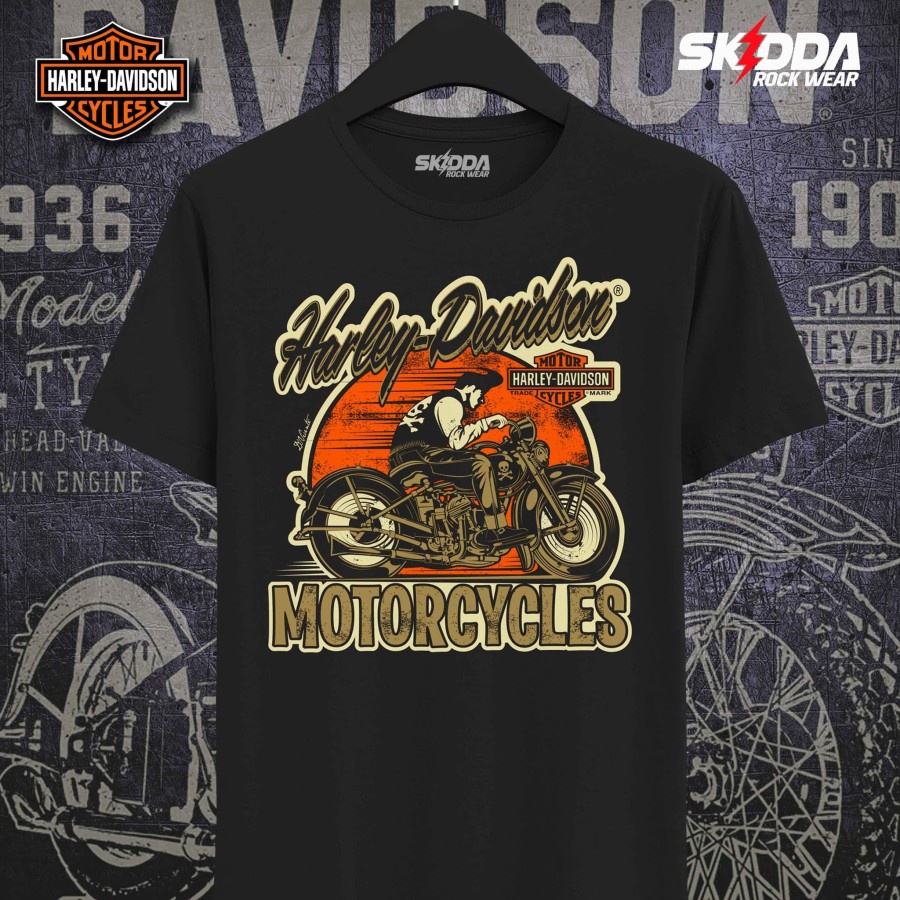 Áo thun đen in hình xe mô tô harley davidson 07