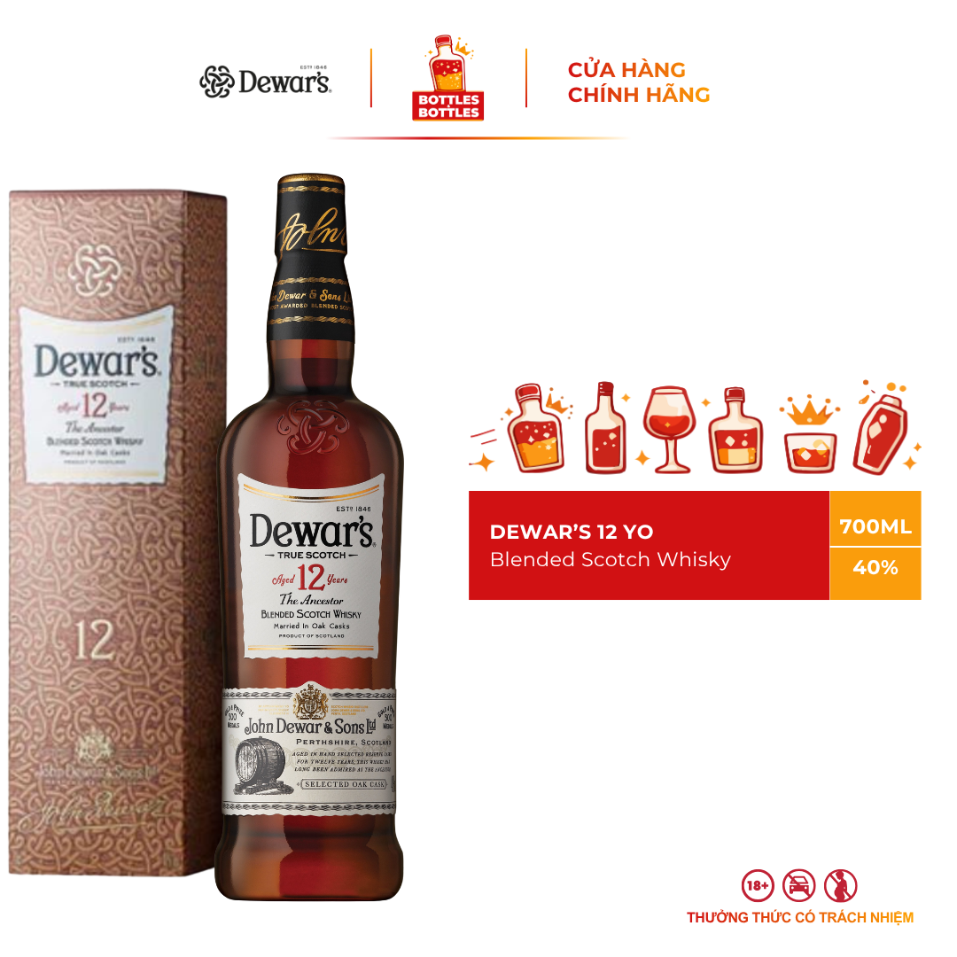 CHÍNH HÃNG - Rượu Dewar’s 12 Year Old Blended Scotch Whisky 700ml - 40%