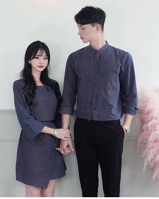Đồ đôi nam nữ đẹp FREESHIP Set váy áo đôi sơ mi chụp cưới Hàn Quốc Couple  màu xanh AV24  Shopee Việt Nam