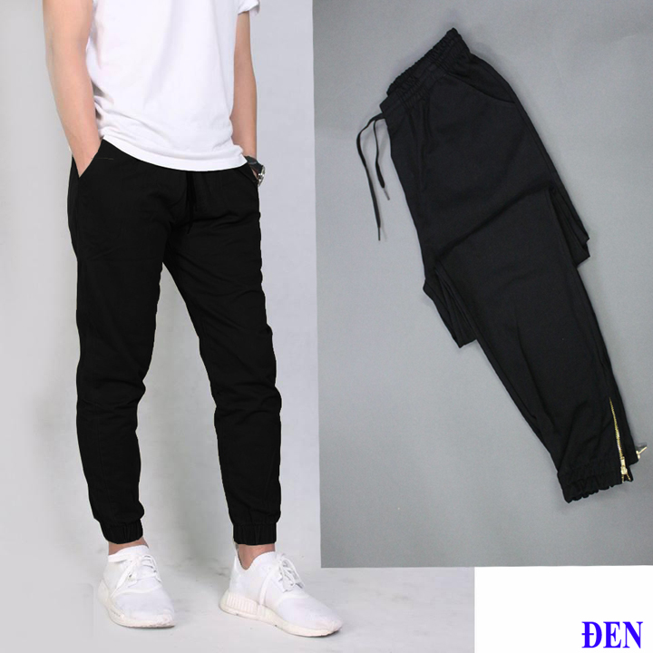 Quần jogger nam vải kaki xịn co giãn khóa zip cá tính
