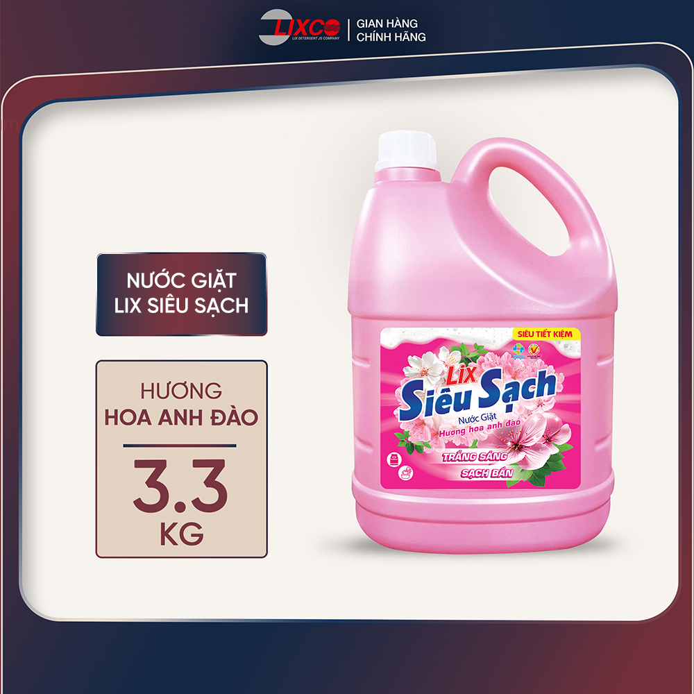 Nước giặt Lix siêu sạch hương hoa anh đào 3.3Kg N2505 sạch khử khuẩn, kết hợp giặt xả 2 trong 1 - Lixco Việt Nam