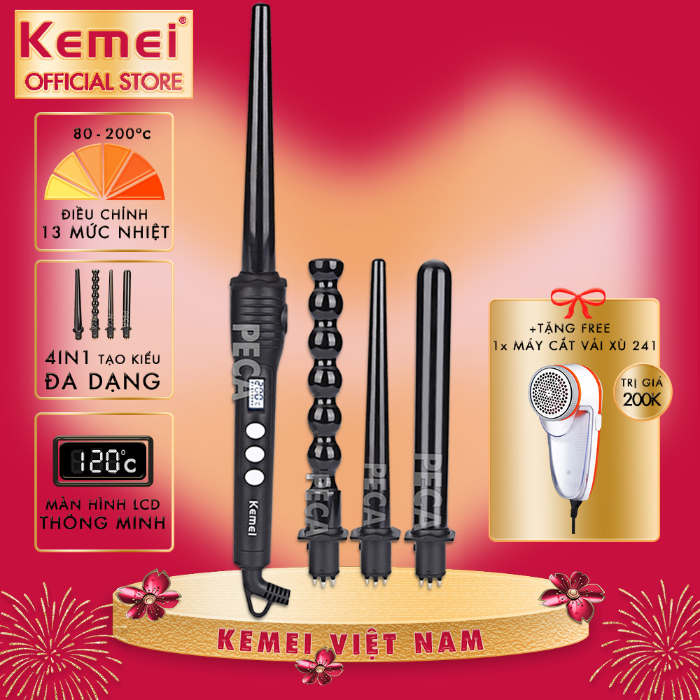 Máy uốn tóc chuyên nghiệp Kemei KM-4083 đa năng 4 in 1 màn hình hiển thị LCD chỉnh nhiệt độ thông minh chuyên dùng uốn xoăn, uốn lọn, uốn cụp hiệu quả