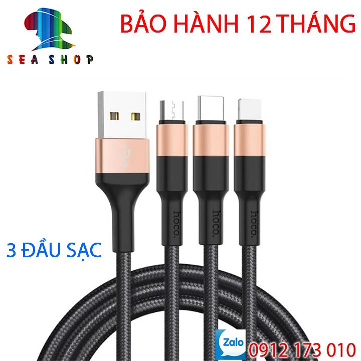 [SEASHOP - BẢO HÀNH 12 THÁNG] Cáp sạc HOCO 3 đầu cắm chân cắm Type-C, Lingtning, Micro cho iPhone / Dây sạc IOS & Adroid chất lượng cao, sạc nhanh / Dây sạc Lightning & Type-C & Micro Sạc được 95% các dòng máy trên thị trường