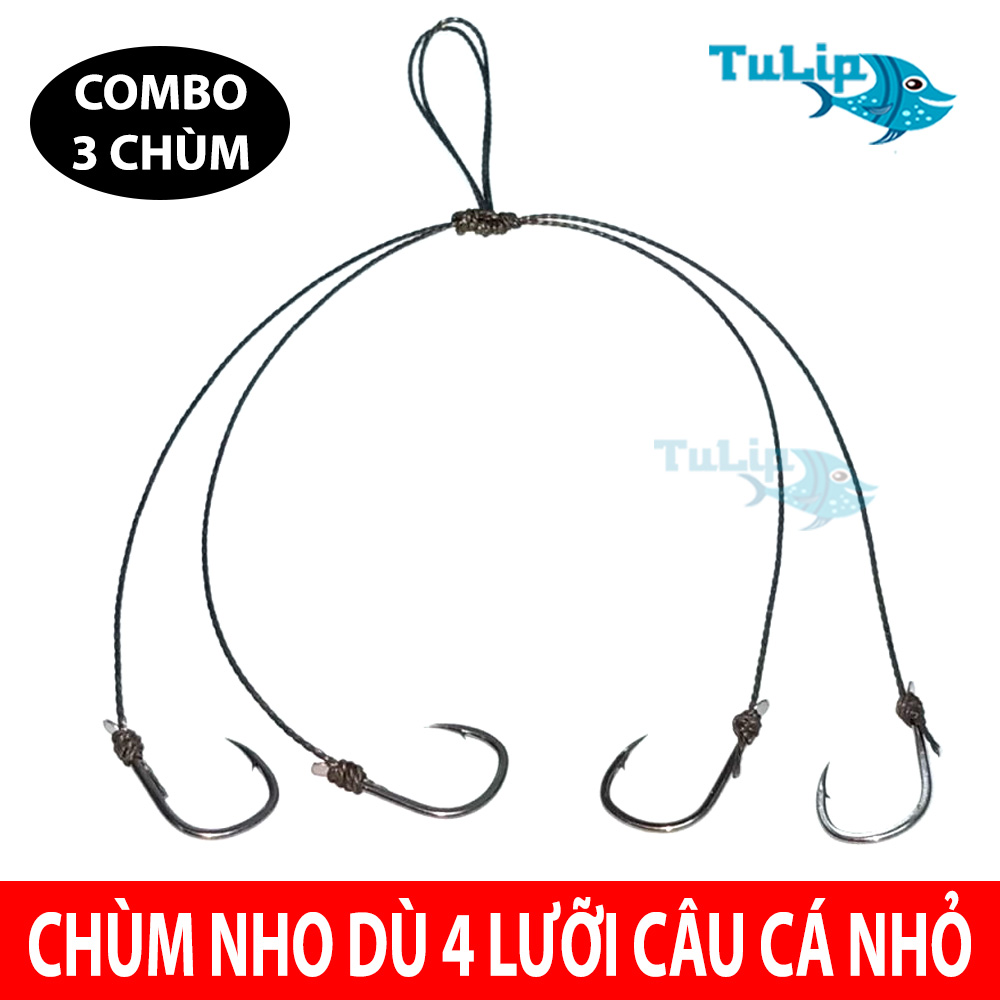Combo 3 Chùm Nho Câu Cá 4 Lưỡi Siêu Sắc Bén - Câu Các Loại Cá Nhỏ