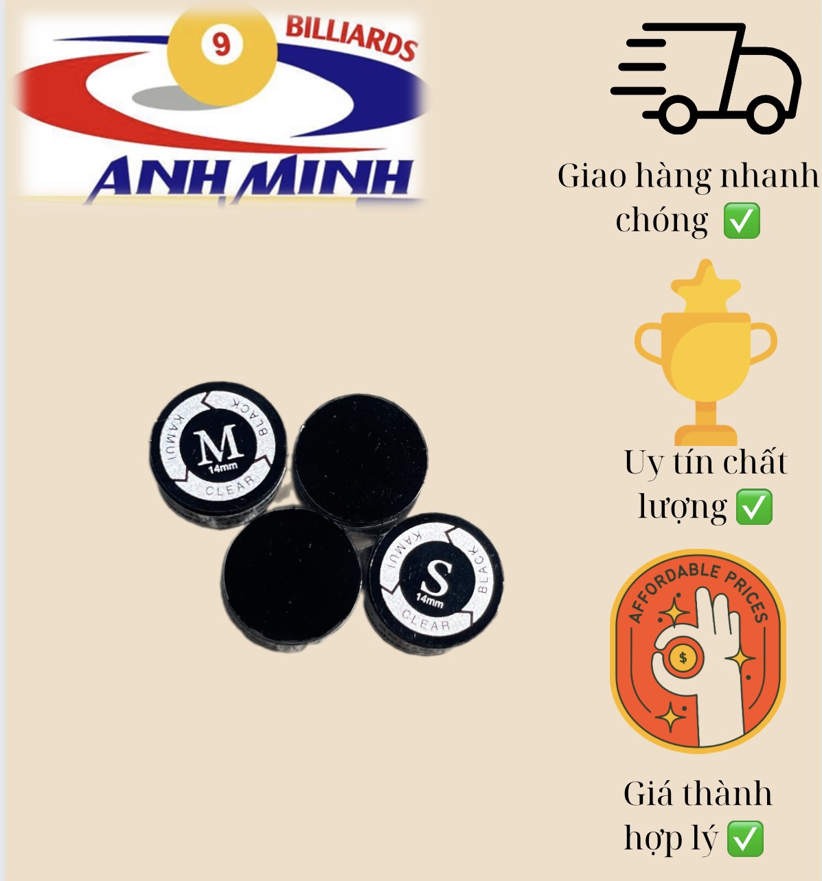 [HCM]Đầu cơ bida KAMUI kiếng/không kiếng hàng Đài/Nhật 485k/c