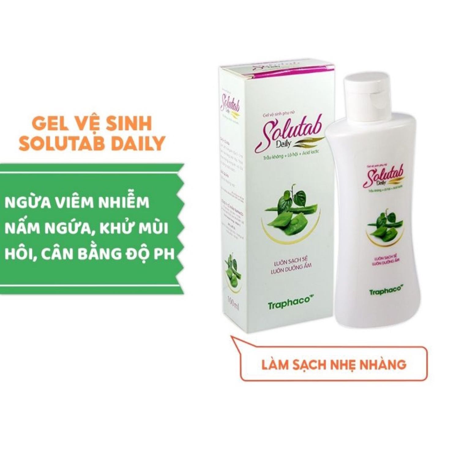 Ɡel vệ sinh phụ nữ solutab daily của traphaco, với trầu không, lô hội, acid lactic