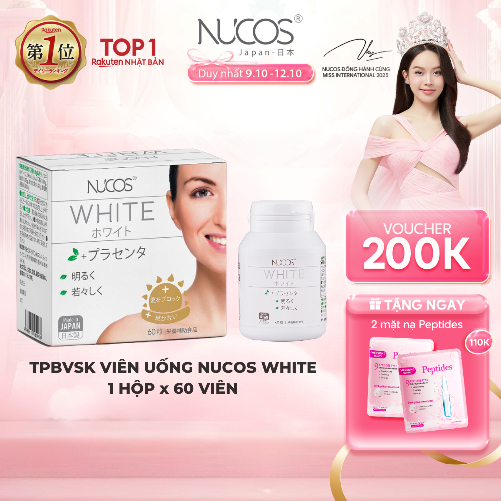 TPBVSK Viên Uống Trắng Da Nucos White Giúp Mờ Thâm Nám, Sáng Da, Chống Nắng Hộp 60 viên