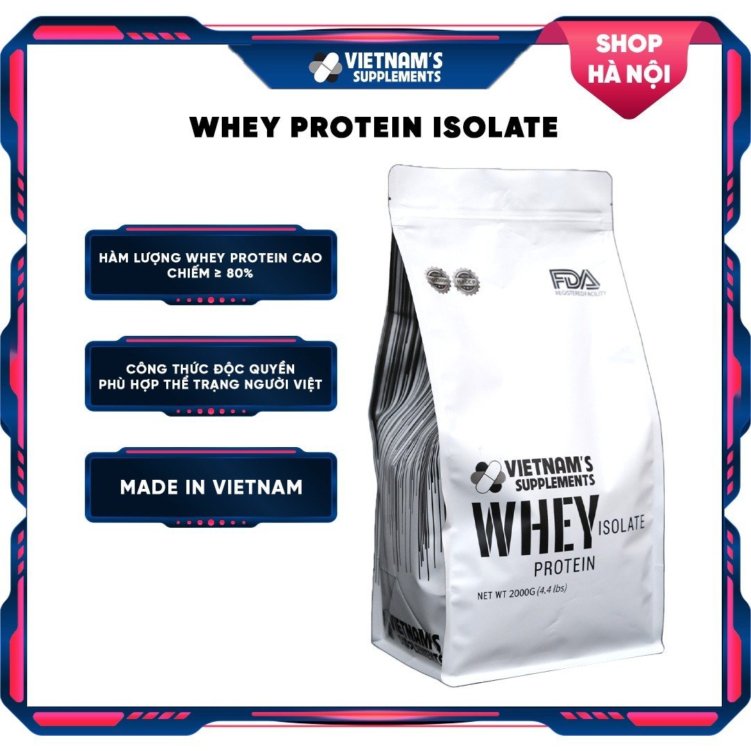 Bột Whey Protein Isolate bổ sung protein, ít calories, ít béo, tăng cơ 2000g - Vietnam's Supplements