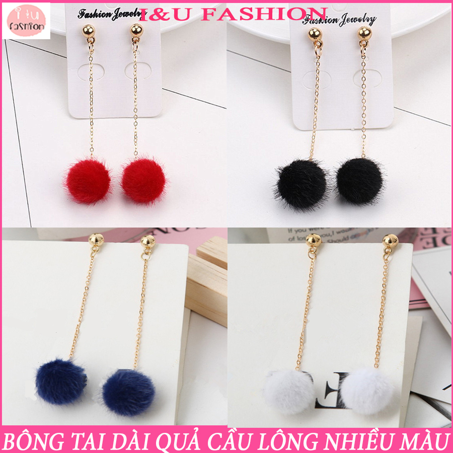 Bông tai khuyên tai dài hình quả cầu lông nhiều màu ( có chọn màu ) hợp thời trang , phong cách nhẹ nhàng cho nữ KT-109