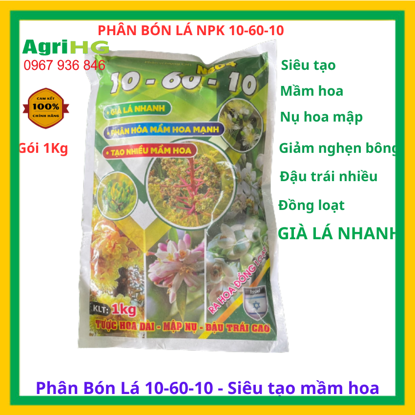 Phân bón lá 10-60-10+ te - siêu tạo mầm hoa- 1kg ( vật tư nông nghiệp agrihg