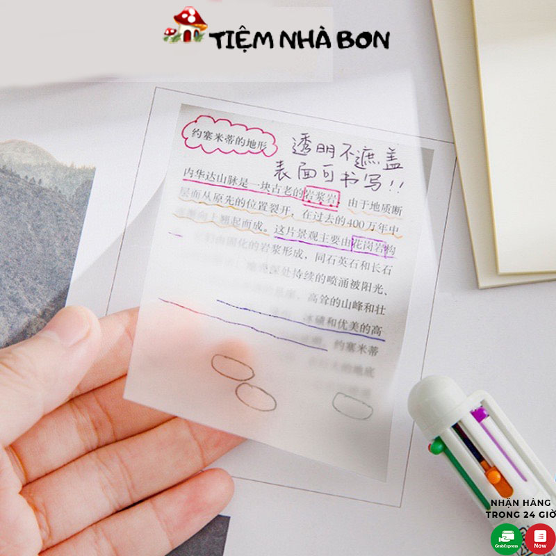 Set 50 tờ giấy note, Giấy ghi chú trong suốt chống thấm nước tiện dụng cho trường học/ văn phòng
