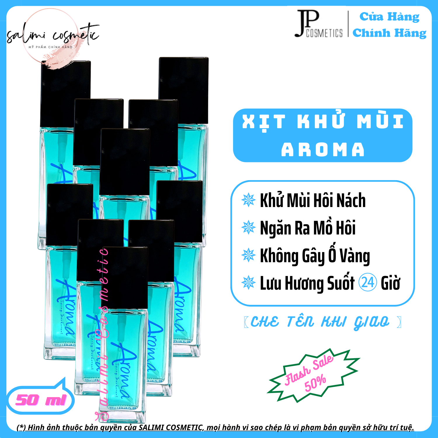 COMBO 10 Lọ Xịt Khử Mùi Hôi Nách AROMA JP Cosmetic - Khử Mùi Hôi Nách, Hôi Chân, Thâm Nách, Ra Mồ Hôi Nách - Thành Phần Từ Thiên Nhiên | Dung Tích 50 ml - HÀNG CHÍNH HÃNG