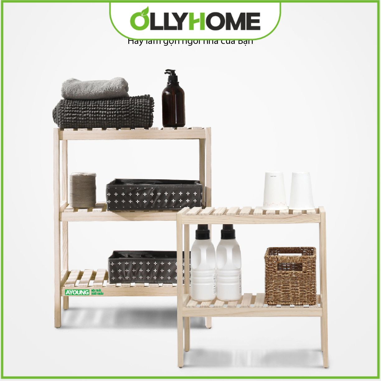 Kệ gỗ lắp ráp đa năng Ollyhome để giày dép đa năng gỗ thông nhập khẩu - Giá để giày dép gỗ 2 tầng 3 tầng cao cấp