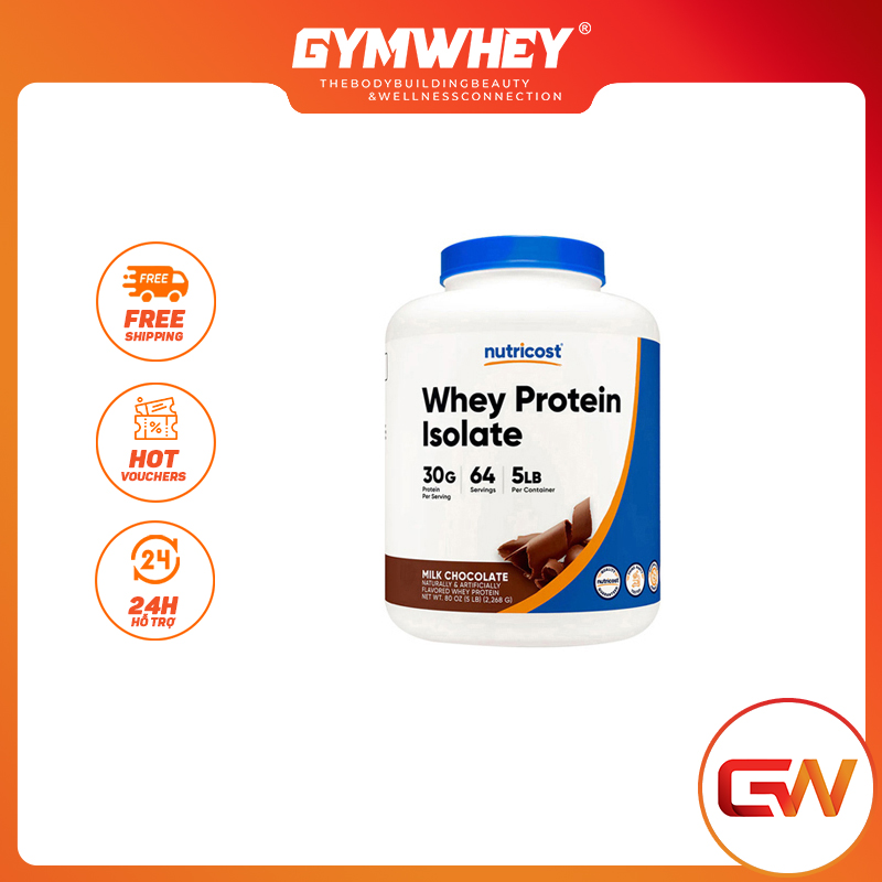 Nutricost whey protein isolate cung cấp protein tinh khiết, tăng c ơ, giảm m ỡ 5 lbs