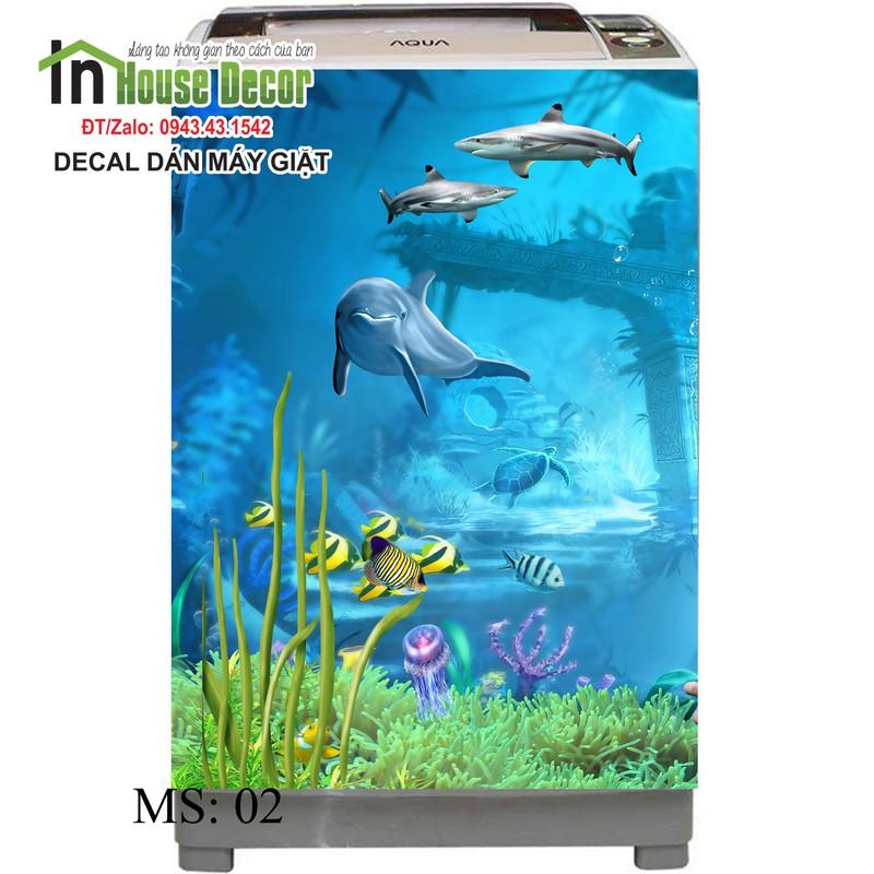 DECAL - TEM DÁN MÁY GIẶT CAO CẤP CÁ HEO 3D - PHÙ HỢP MỌI LOẠI MÁY GIẶT  MS 02 - Decal dán tủ lạnh máy giặt kệ tường tủ giá rẻ. 