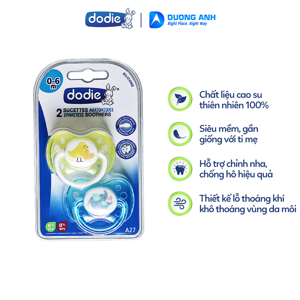 Bộ núm ti giả chống ợ hơi siêu mềm Dodie cho Bé 0 đến 6 tháng