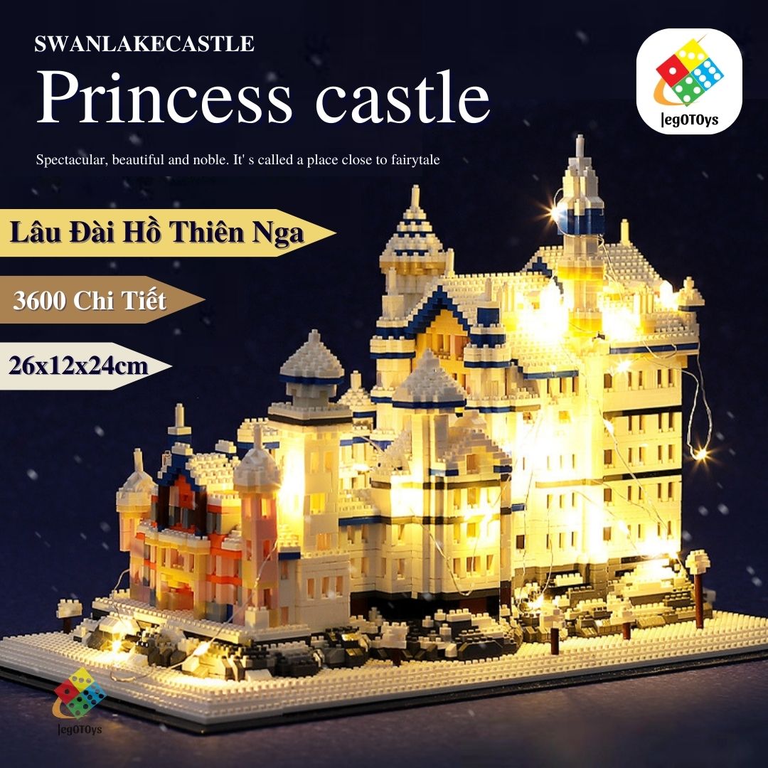 Lego lâu đài hồ thiên nga - bộ đồ chơi lắp ráp mô hình công trình kiến trúc - tặng bộ dây nháy trang trí phát sáng