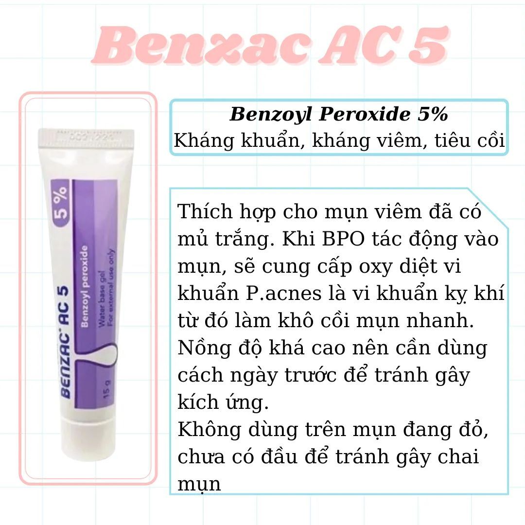 CHÍNH HÃNG 100%] Kem chấm mụn Benzac AC chứa Benzoyl peroxide (2,5% và 5%)  - 15g | Lazada.vn