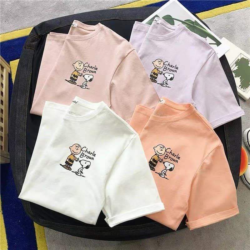 XẢ HÀNG - ĐỒNG GIÁ 19K Áo thun nữ form rộng Hàn quốc in hình Charlie Brown dễ thương vải dày mịn mát