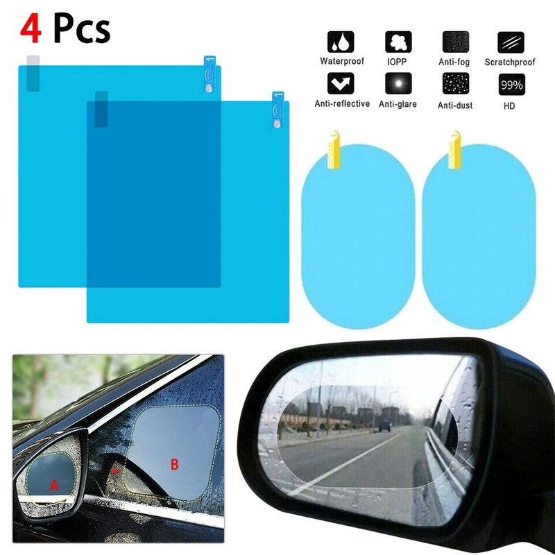  Bộ 4 miếng dán chống bám nước mưa cho gương chiếu hậu xe ô tô xe hơi - Combo 4 tấm dán chống nước mưa chống chói cho xe oto đủ kích cỡ hình tròn ovan chữ nhật 