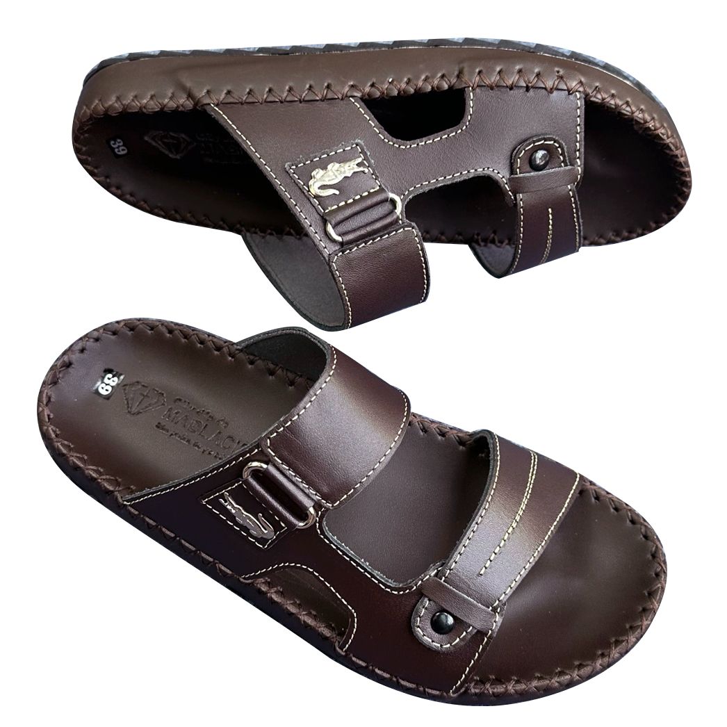 dép nam trung niên D72 dép da bò nam đế lõm màu nâu kiểu dáng thanh lịch đẳng cấp