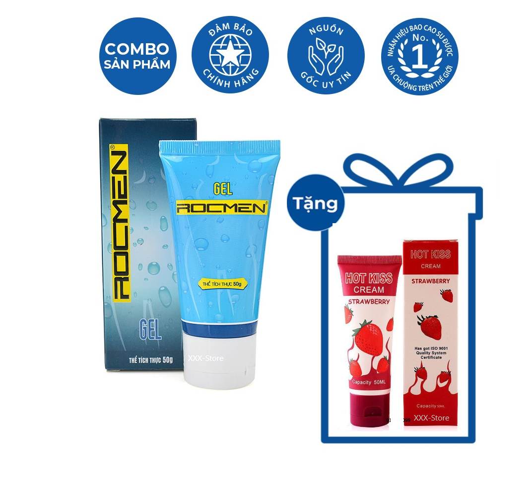 Bộ 1 chai Gel bôi trơn ROCMEN 50ml tặng 1 chai gel bôi trơn Hot Kiss Hương Dâu 50ml
