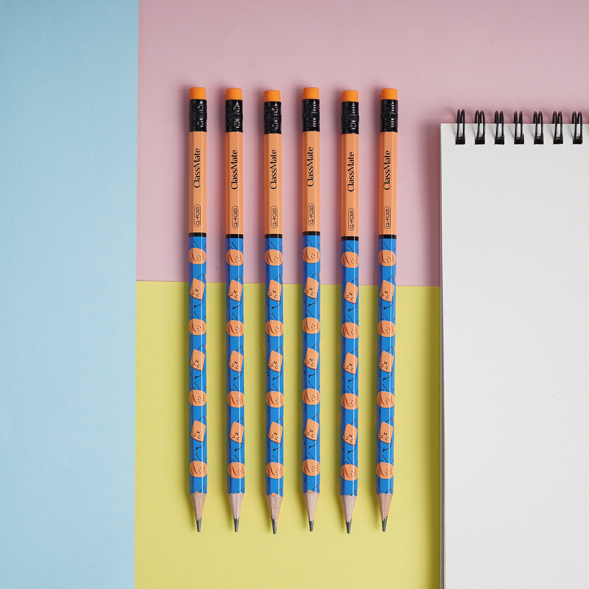 Combo 6 Chiếc Bút Chì Gỗ Cao Cấp Có Tẩy CLASSMATE Ngòi 2B, Họa Tiết Món Ăn Dễ Thương, Nét Bút Mịn Chì Mềm, Dùng Cho Bé Tập Viết CL-PC315