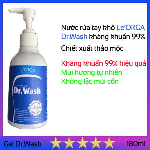 Nước rửa tay khô Dr Wash Le'Orga tinh dầu sả chanh dung tích 180ml