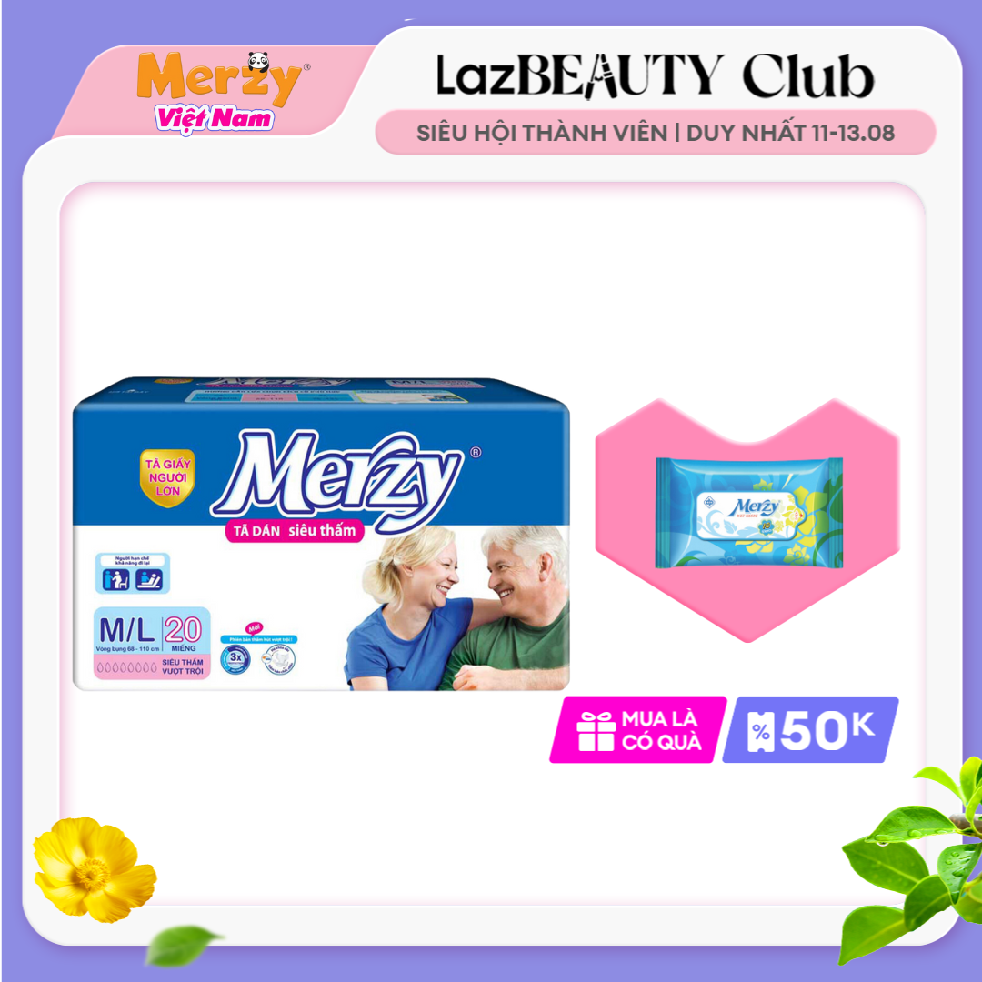 Tã người lớn Merzy bỉm người già size m/l 20 miếng bỉm người lớn khô thoáng siêu thấm