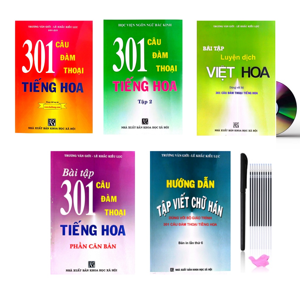 Sách - combo:Bộ giáo trinh 301 câu đàm thoại tiếng hoa giao tiếp 5 quyển ( Khổ NHỎ - BẢN MỚI)+DVD tài liệu