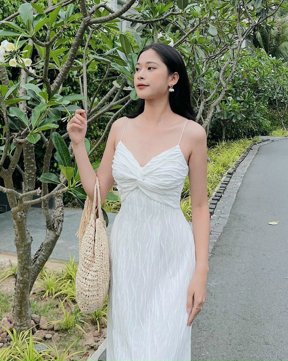 Đầm maxi đi biển, đầm 2 dây chất gấm gãy xoắn ngực siêu xinhhh - Lopi Dress