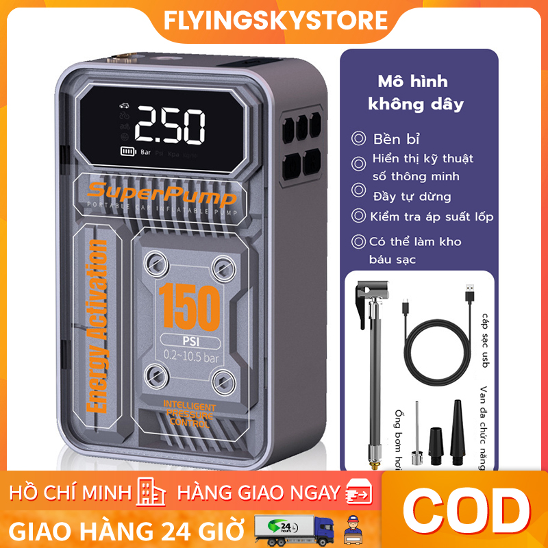  Máy bơm lốp ,máy bơm hơi ô tô điện tử không dây 3 chức năng bơm hơi  sạc dự phòng ,đèn pin  Máy bơm hơi bảo hành 12 tg 
